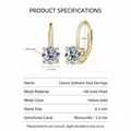Boucles d'oreilles solitaires en moissanite plaqué or 14 carats pour femme - Coeur Simple / 1 ct / Or