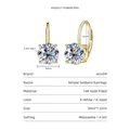 Elegantes pendientes de moissanita con cierre de palanca y baño de oro de 14K - Pendientes Solitario de Moissanita / 2 ct / Dorado