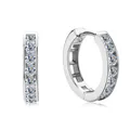 Elegantes pendientes de aro de plata con circonitas redondas brillantes para mujer - Aros de Moissanita de Personalidad / Tono de Oro Blanco