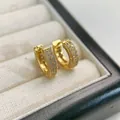 Pendientes de aro dorados brillantes con pavé completo de circonitas para mujer - Pendientes de Moissanita Completamente Incrustados / Oro K