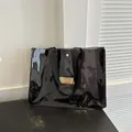 Fashionable large capacity transparent black PVC jelly tote bag with MS.HUIXIBAG tag - Black