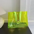 Summer neon yellow transparent large capacity jelly tote bag with green handles - Yellow