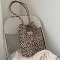 Large capacity leopard print tote bag with minimalist shoulder straps and Augur label - Single Bag / Leopard Print