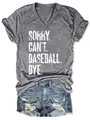 Détail du t-shirt gris à col en V avec impression graphique 'Sorry Can't Baseball Bye' - S / Hauts / Gris (Blanc 'SORRY. CAN'T. BASEBALL. BYE.')