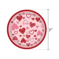 7-inch heart-themed paper plate for Valentine's Day party decorations. - 7 Inch Plate (10 Pieces/Pack)