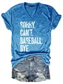 T-shirt bleu à col en V pour femme avec imprimé graphique 'Sorry Can't Baseball Bye' - S / Hauts / Bleu (Imprimé SORRY)