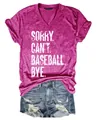 T-shirt femme col en V magenta avec l'imprimé graphique 'SORRY CAN'T BASEBALL BYE'. - S / Hauts / Rose Fuchsia (Imprimé SORRY)