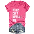 T-shirt décontracté rose col en V pour femme avec texte Sorry Can't Baseball imprimé - S / Hauts / Rose Pêche (Imprimé SORRY Blanc)
