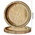 Vue détaillée d'assiettes jetables rétro grain de bois de 23 cm pour camping et soirées - Rayures Horizontales / Assiettes 9 Pouces 10 Pièces