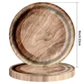Gros plan montrant le motif grain de bois vintage et le diamètre de 9 pouces de l'assiette. - Grain de bois / Assiettes 9 Pouces 10 Pièces