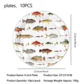 9-inch fish pattern paper plates for fishing themed parties, 10 pieces per pack - 9 Inch Plate / 10 Pieces Pack