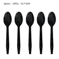 Set of 10 durable black plastic spoons for fishing themed party table decorations. - Black Disposable Plastic Spoons