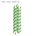 Set of 10 green and white striped 30cm paper straws for wild one jungle party - Straw