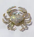 Exaggerated gold alloy crab brooch decorated with sparkling colorful AB rhinestones - AB White