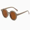 Modische runde Kinder-Sonnenbrille mit mattem beigem Rahmen und Bernstein-Gläsern - Grauer Rahmen
