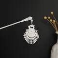 Elegant silver filigree tassel hair stick featuring geometric openwork design for Hanfu - Peacock Hollow Teardrop Tassel Style (F208) / Silver