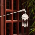 Silver-tone hollowed-out tassel hair stick with teardrop pendants for Hanfu - Fan-shaped Teardrop Tassel Style (F277)