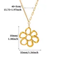 Detailed view of the gold flower pendant necklace showing size dimensions: 35mm x 32mm - Hollow Textured Five-Petal Flower Style (G8018546)