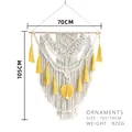 Hand-woven boho macrame wall hanging with yellow tassels and leaf detail - 105*70cm / Yellow