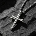 Hip hop style men's titanium steel necklace with baseball bat cross pendant design - Pendant + 60cm Silver Chain / Silver