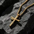 Gold titanium steel double cross pendant necklace for men with box chain - Pendant + 60cm Gold Chain / Gold
