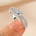 Luxurious 1 carat moissanite split shank ring with 14k white gold plating - Size 5 / Single Stone Split Arm Ring / Silver