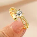 Elegant 14K gold plated 1 carat moissanite ring for women with high sparkle detail - Size 5 / Single Stone Split Arm Ring / Gold