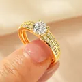 Élégante bague de luxe plaquée or 14 carats moissanite 1 carat avec pierres d'accent - Taille 5 / Bague diamant étoile brillante / Argent