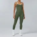 Two-piece seamless green yoga set with white trim sports tank top and leggings outfit - XS / Top And Bottom / Army Green Vest + Army Green Long Pants