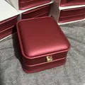 Luxury burgundy faux leather jewelry box with decorative gold crown clasp for necklaces - Premium Burgundy Box Only (Without Necklace) / 8cm x 7cm x 4cm