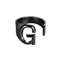 Anillo abierto de acero inoxidable negro con un gran diseño de la letra G frontal - Abierto Ajustable / Estilo Letra G / Negro