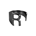 Moderno anillo de inicial ajustable de acero inoxidable negro con diseño de la letra R - Letra R / Negro