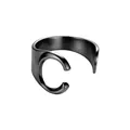 Anillo abierto ajustable de acero inoxidable color plomo letra C - Letra C / Negro