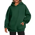Detailed view of a dark green oversized solid color hooded sweatshirt for women. - 4XL / Tops / Dark Green
