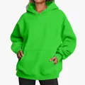 Bright neon green oversized hoodie for women featuring a front pocket and cozy fit - 4XL / Tops / Fruit Green