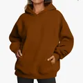 Detailweergave van oversized bruine fleece hoodie met voorzak en geribbelde manchetten - 4XL / Tops / Koffie (Zonder Trekkoord)