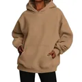 Oversized kaki fleece hoodie met capuchon voor dames, effen casual streetwear pullover - 3XL / Tops / Camel (Zonder Trekkoord)