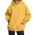 Oversized geel fleece sweatshirt met capuchon voor dames met een handige kangoeroezak - 3XL / Tops / Geel (Zonder Trekkoord)