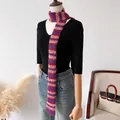 Korean style knitted narrow scarf with red and blue geometric pattern - 9X170cm / Fair Isle Knit Ribbon - Pink Purple