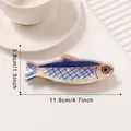 Fish-shaped hair claw clip with blue grid pattern and dimensions 11.9cm long - Sardine