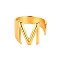 Anillo abierto minimalista de acero inoxidable chapado en oro con diseño de letra M - M / Dorado