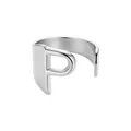 Anillo abierto ajustable de acero inoxidable plateado con inicial de la letra P - Letra P / Abierto Ajustable / Plateado
