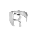 Anillo abierto ajustable de acero inoxidable plateado con un diseño llamativo de letra R - Letra R / Abierto Ajustable / Plateado