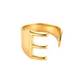 Anillo inicial elegante de acero inoxidable dorado con la forma de la letra E. - Letra E / Abierto Ajustable / Dorado