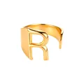 Anillo ajustable de acero inoxidable dorado con un llamativo y audaz diseño de letra R - Letra R / Abierto Ajustable / Dorado