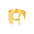 Anillo ajustable de acero inoxidable dorado con diseño de banda ancha y letra H - Letra H / Abierto Ajustable / Dorado