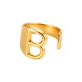 Elegante anillo abierto de acero inoxidable dorado con la letra inicial B moderna - Abierto Ajustable / Letra B / Dorado