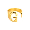 Anillo ajustable de acero inoxidable chapado en oro con diseño de la letra G - Abierto Ajustable / Letra G / Dorado