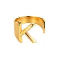 Anillo de acero inoxidable dorado con la letra K inicial, diseño de puño ajustable. - Abierto Ajustable / Letra K / Dorado