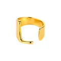 Anillo abierto de acero inoxidable chapado en oro con un diseño de letra L pulido - Abierto Ajustable / Letra L / Dorado
